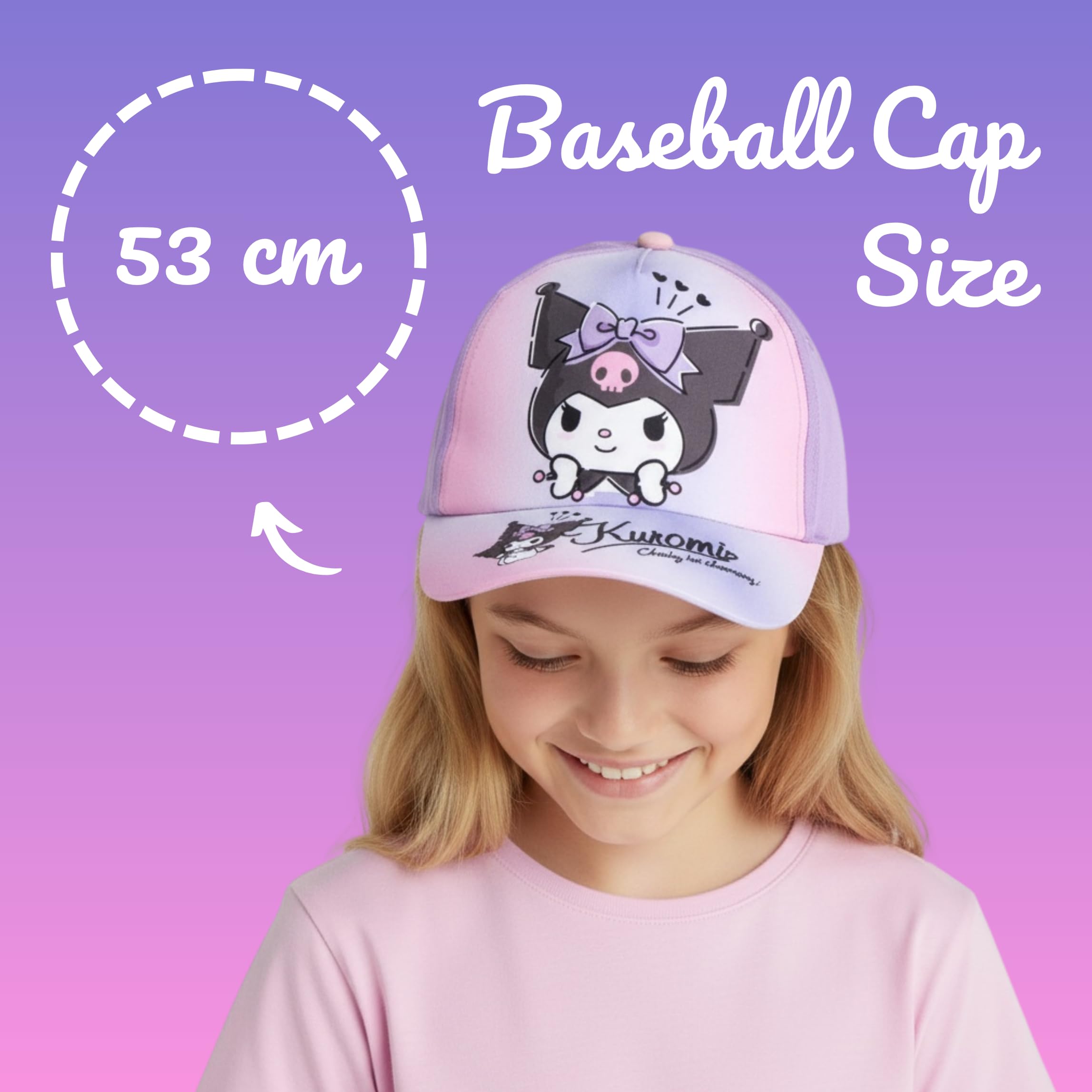 Hello Kitty Kuromi Gorra y Gafas de Sol para Niñas, Gafas de Sol Protección UV, Gorro de Beisbol Infantil