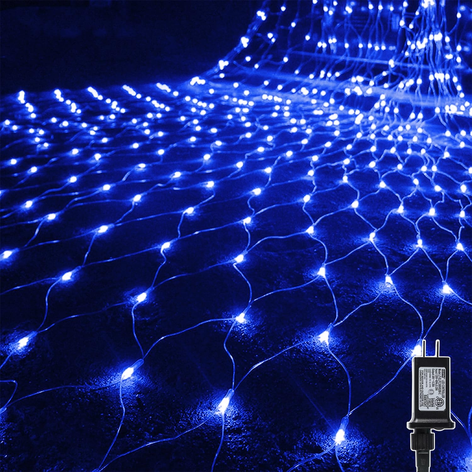 WATERGLIDE Outdoor Christmas Net Lights, 12FT x 5FT 360 LED Mesh String Light with 8 Lighting Modes, Connectable Waterproof Lights for Garden Tree Bushes, Holiday Wedding Party Decorations, Blue