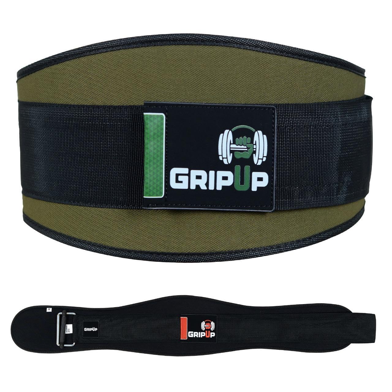 GripUp Powerlifting Belt Auto-Lock 6.5” Padded Back Support Ideal for Men & Women in Gym Fitness Bodybuilding Powerlifting Weightlifting Deadlifts & Squats Professional Exercise Equipment (Green, XL)