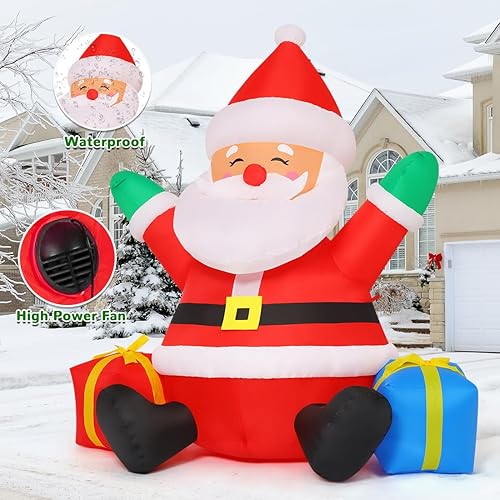 Miniatura 5 de GOOSH Inflables de Navidad de 5 pies, Papá Noel, decoraciones al aire libre, muñeco de nieve inflable para patio, muñeco de nieve sentado con