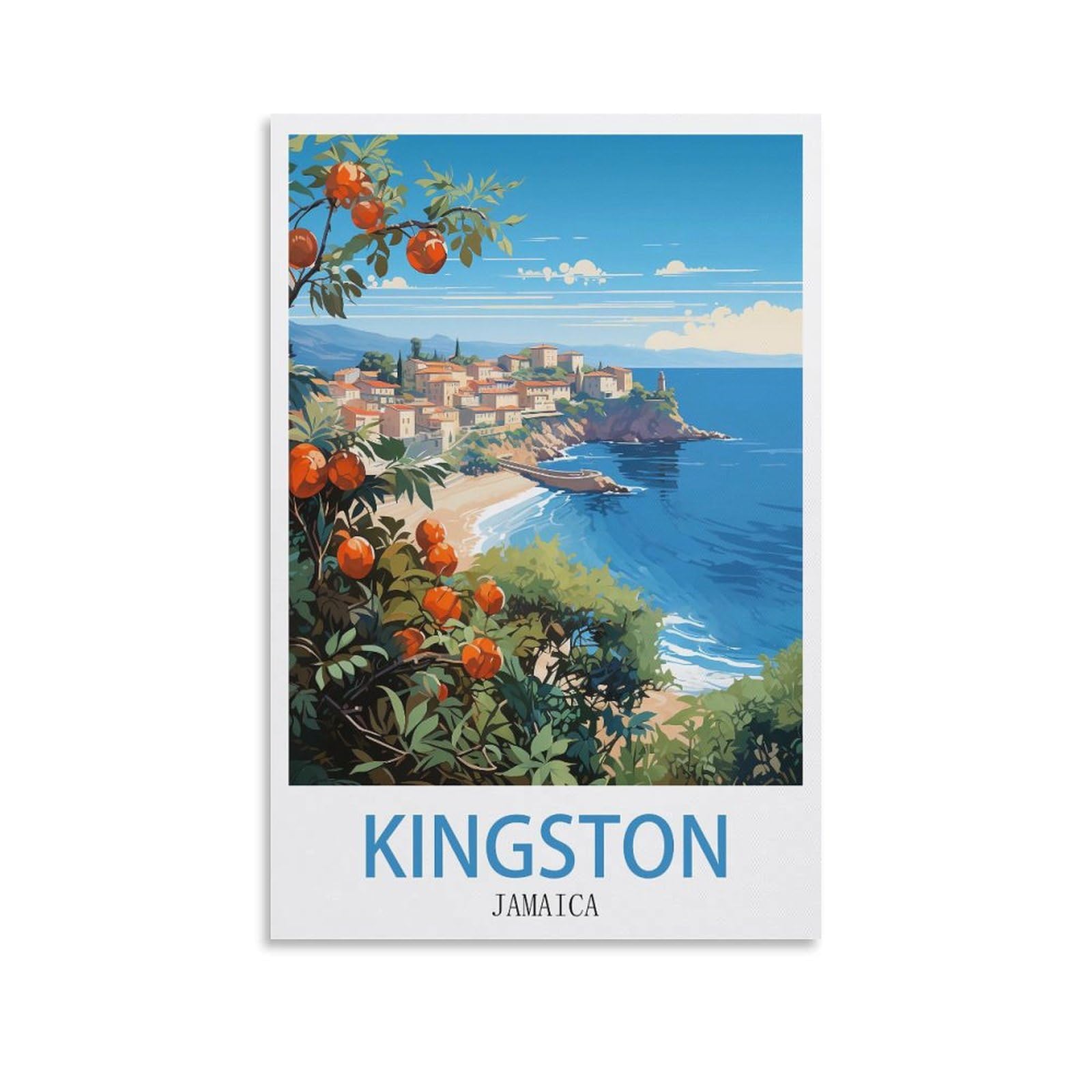 CNAHEIZ Kingston Coast Jamaica Vintage Travel Posters Lake 20x30inch(50x75cm) Canvas Wall Art Print Painting for Wall Decor Living Room Bedroom