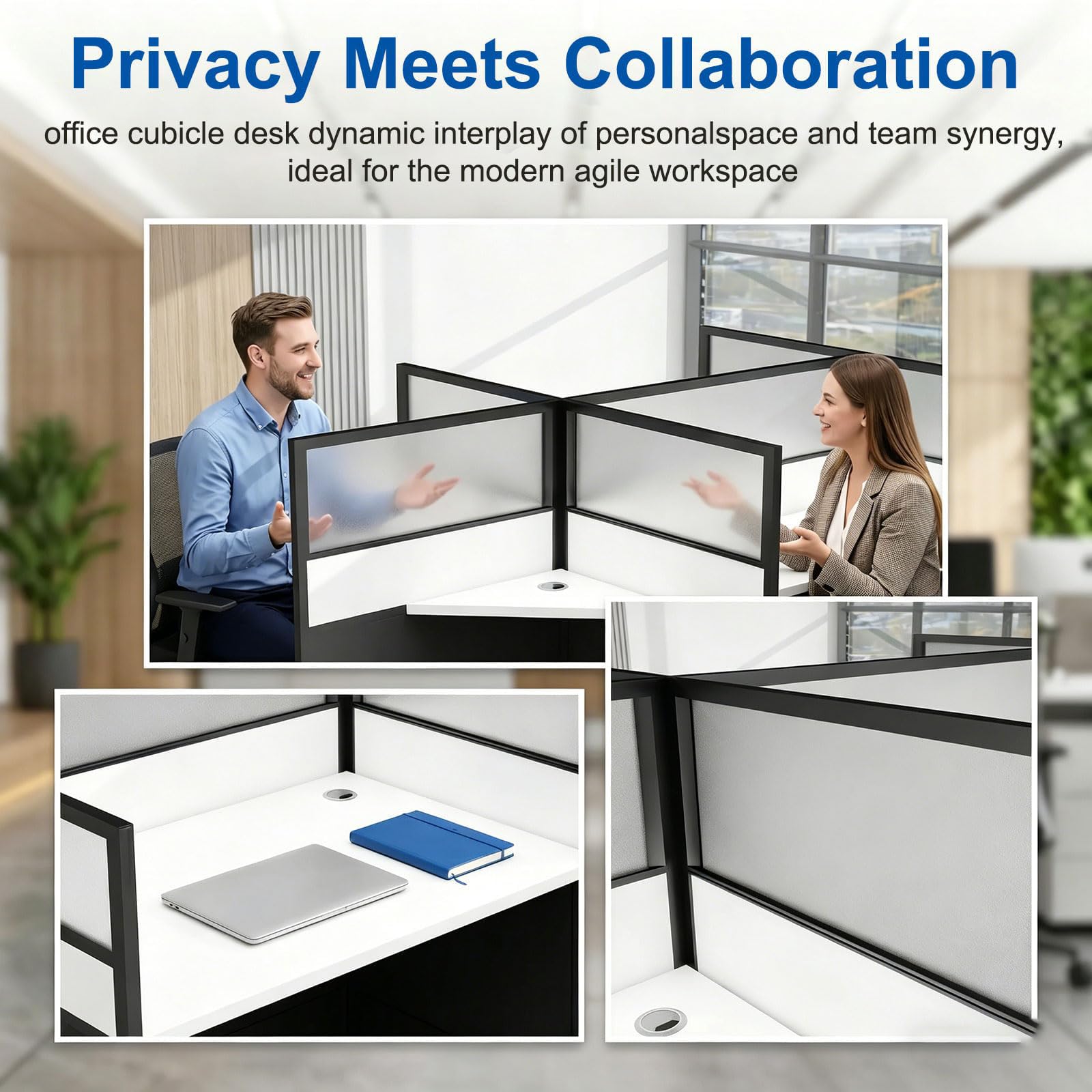 Postazione Ufficio, Scrivania per Cubicolo, Workstation con Pannelli Privacy e Passacavi, Scrivania Operativa per Startup, Spazi Commerciali e Call Center,2~Person~S