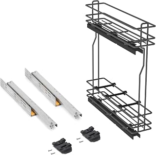 Emuca - Küchenmöbe Ausziehbarer Flaschenhalter, seitlich ausziehbar, sanftem Schließen,Modul 150mm, Grau anthrazit, Stahl