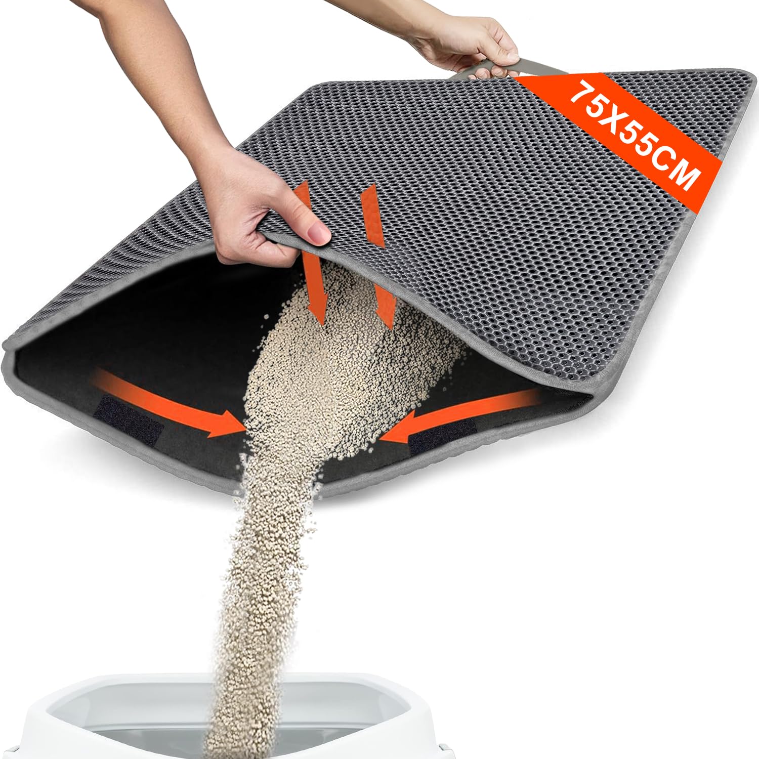Tastelio XXL Kattenbakmat 75x55cm - Groot Kattenbak Mat Met Innovatieve Honingraatstructuur Dubbele Waterdichte Laag Katten Bak Mat Met Eenvoudige Reiniging Grit Opvanger