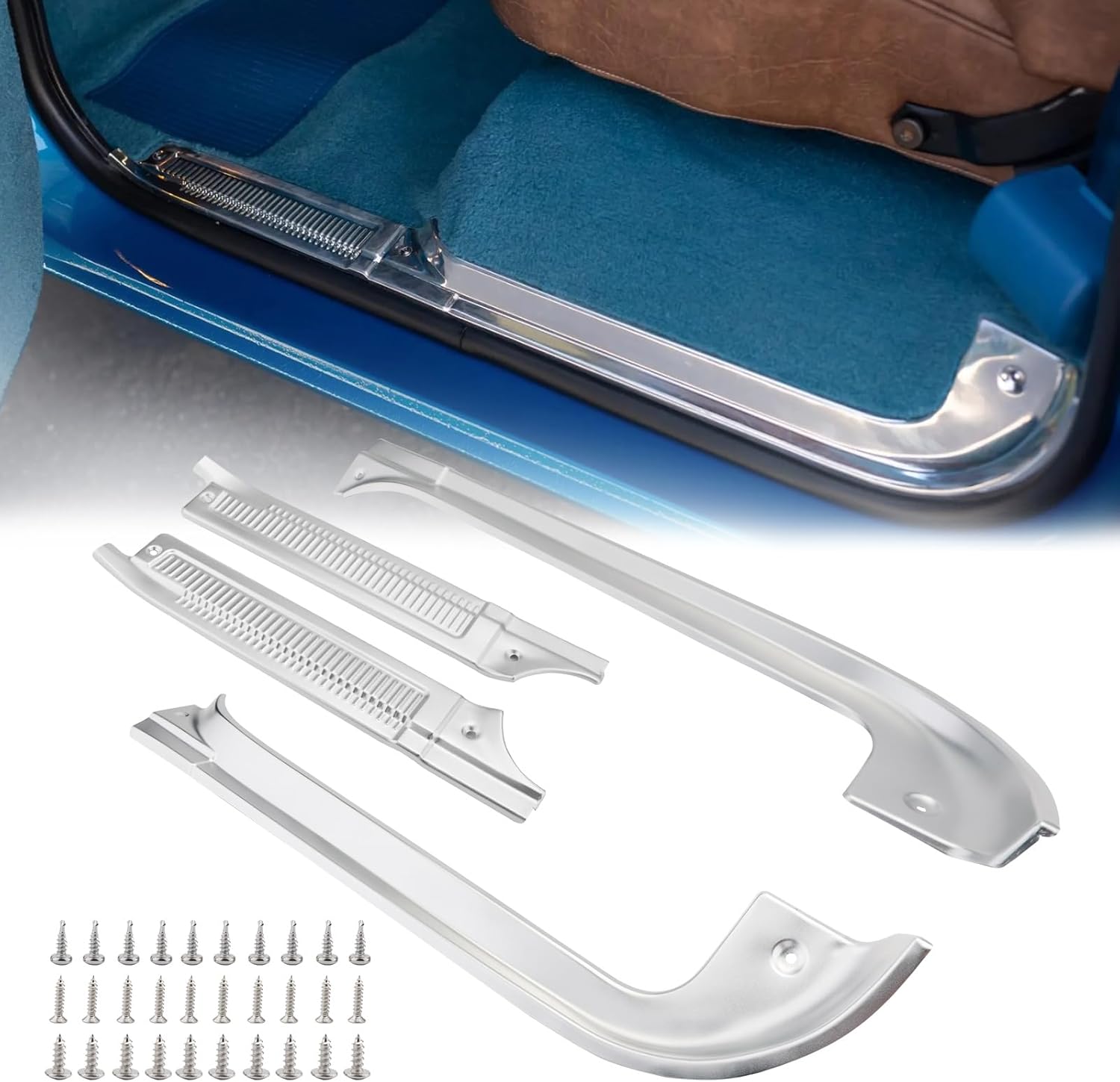 Door Sill Protector Kit, Compatible with 1978–1991 Chevy GMC C/K R/V Series Pickup, Aluminum Door Edge Guard Scratch Protector Interior Trim Accessory, 4PCS