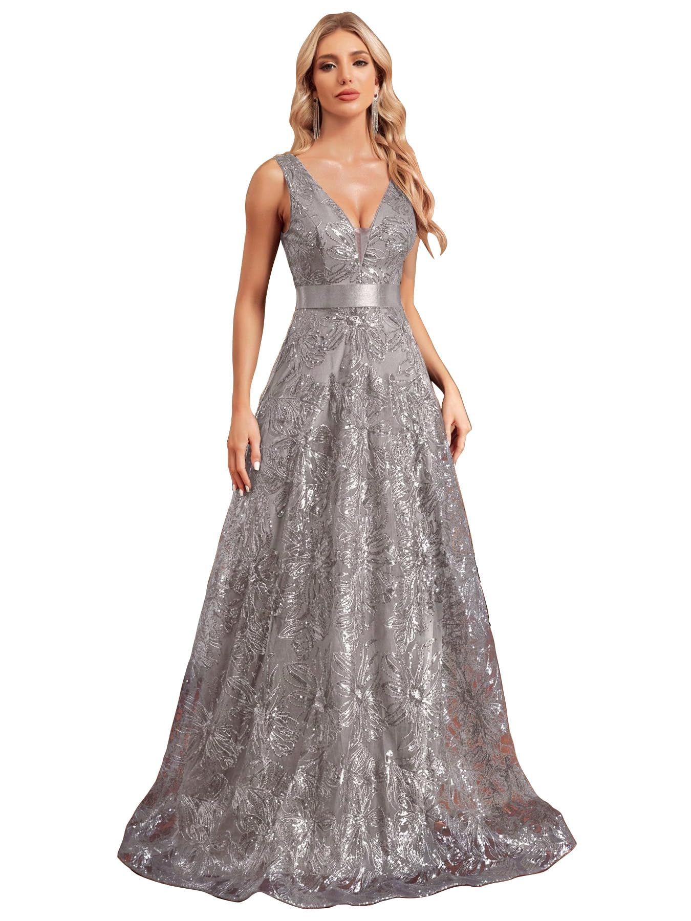 Sleeveless Glitter A-Line Gown