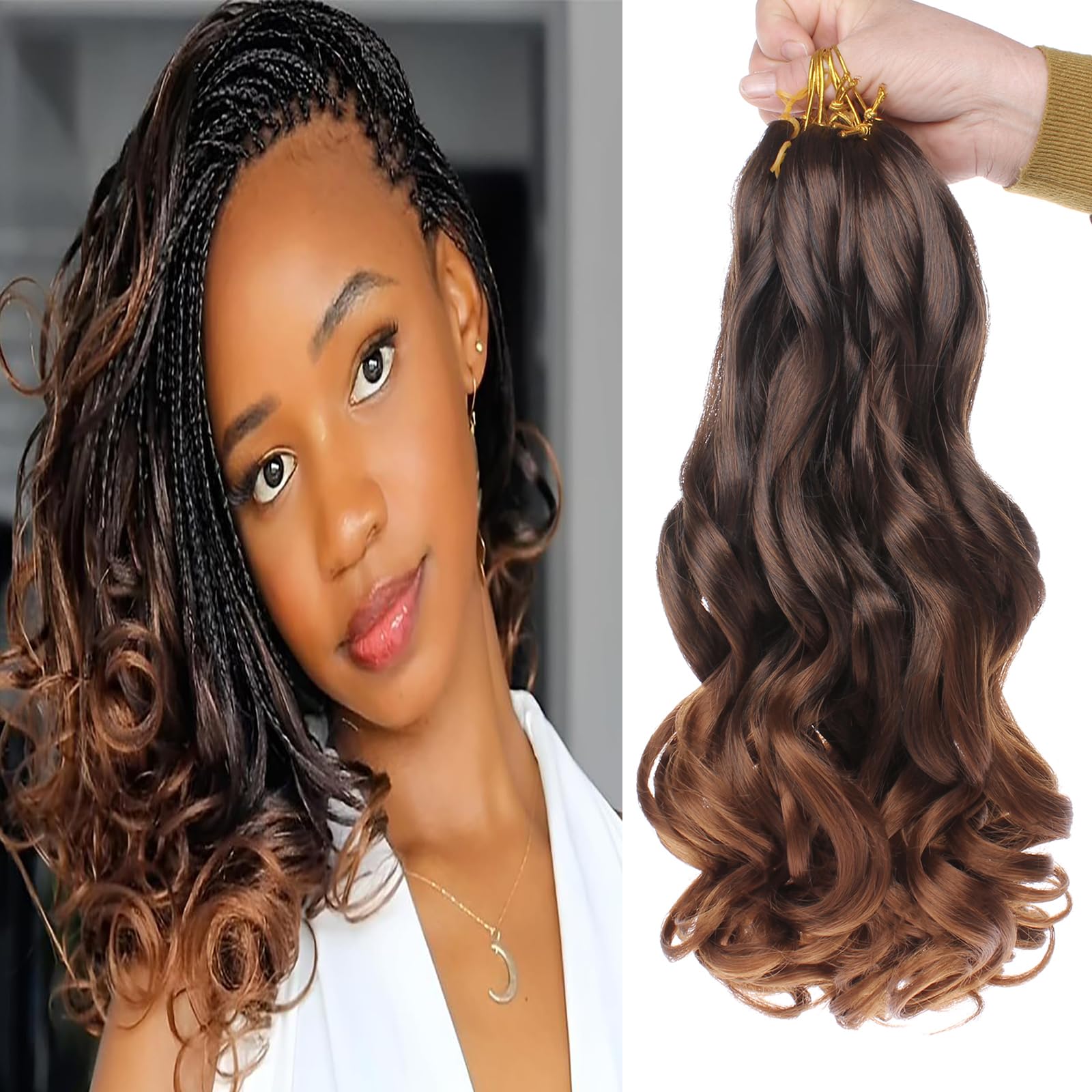 Mscat 14 Inch 8 Packs Pre Stretched French Curly Braiding Hair Loose Wave Bouncy Hair Extensions T30#, 14 Inch (Pack of 8)