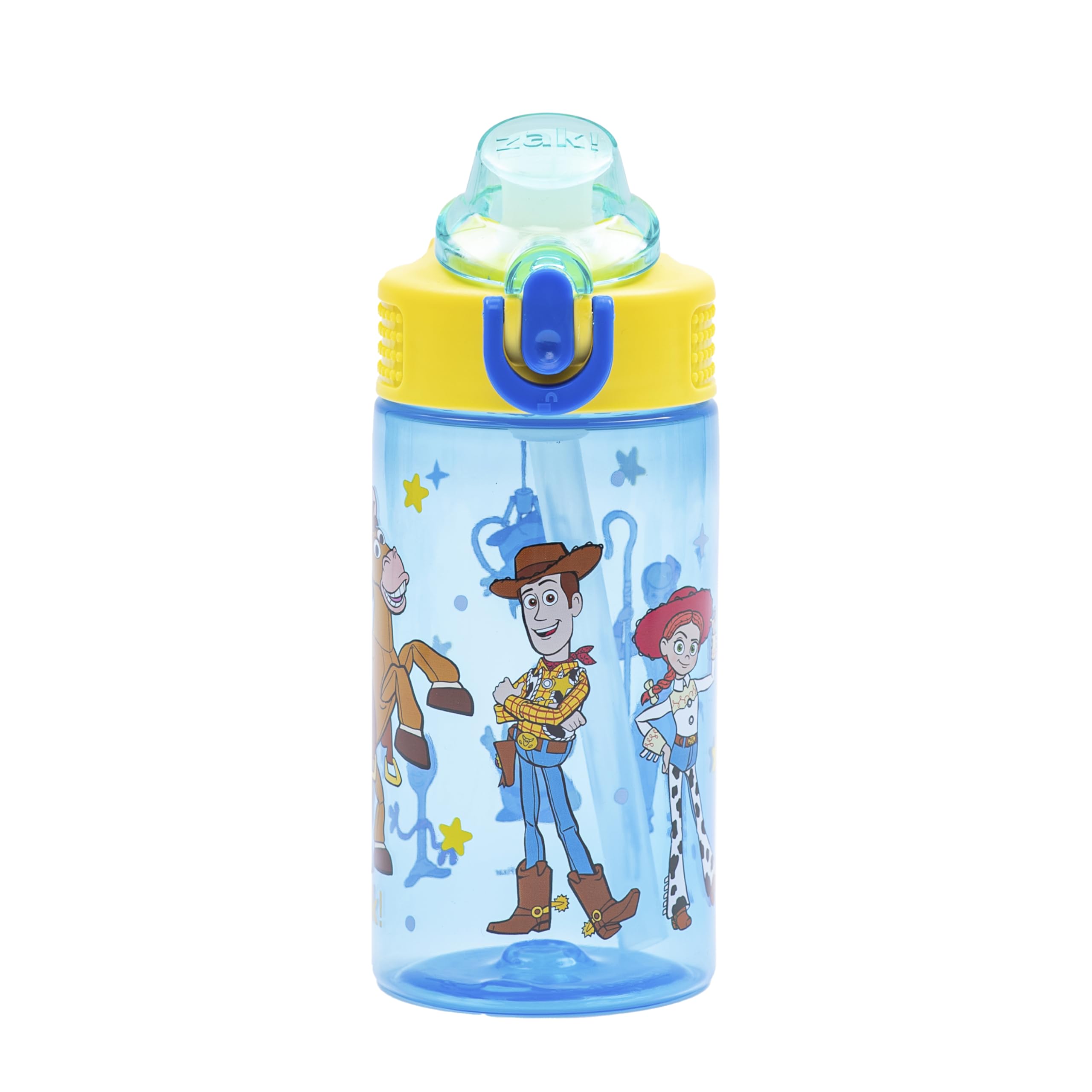 Zak Designs Disney Pixar Toy Story Sage Kids Water Bottle For School or Travel, 16oz Durable Plastic Water Bottle With Straw, Handle, and Leak-Proof, Pop-Up Spout Cover (Woody & Friends)