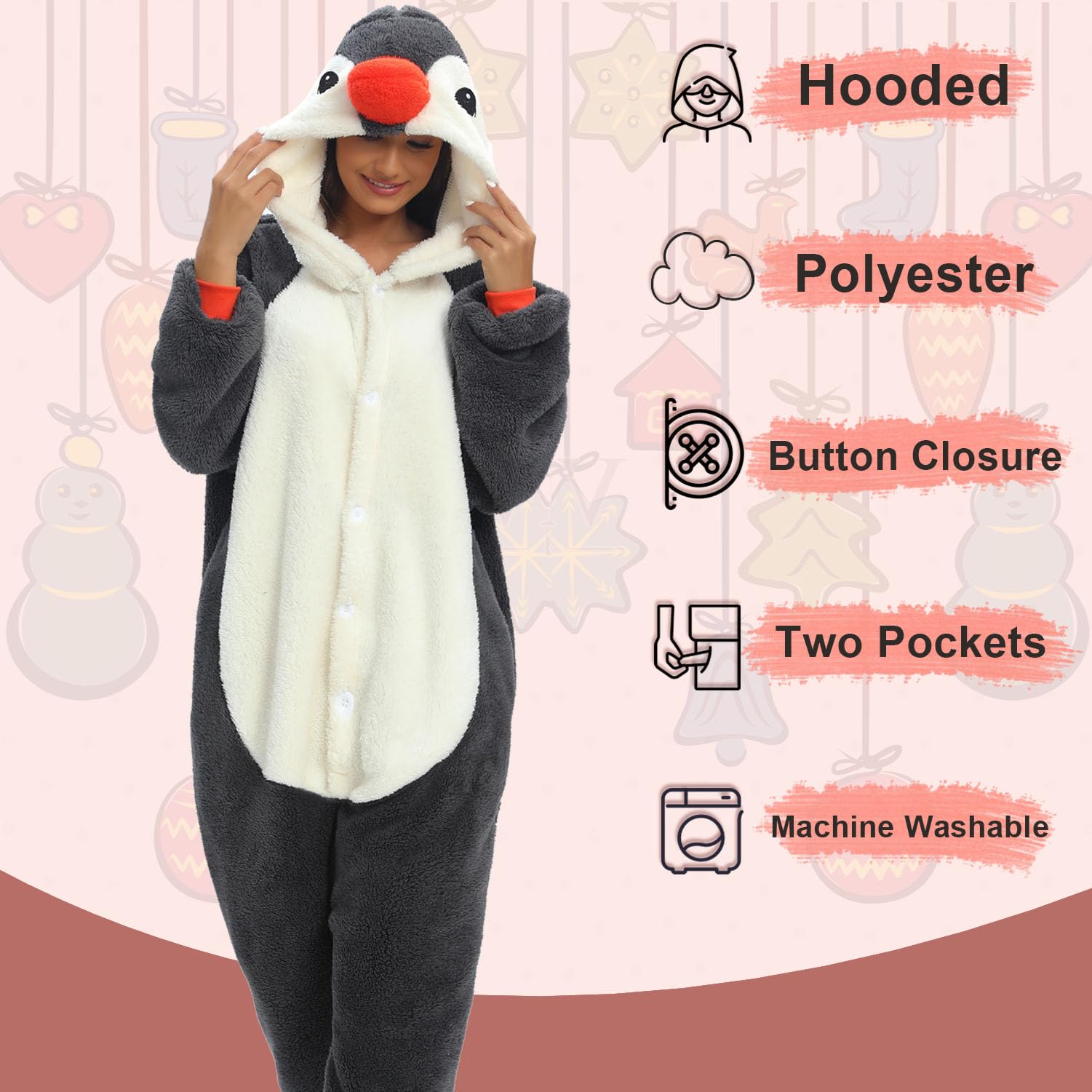 LATH.PIN Adulto Kigurumi Pigiama Unisex Anime Animale Costume Cosplay Costume Tuta Onesies Set Pigiama Panda Biancheria da Notte Sleepwear, Peluche pinguino, S