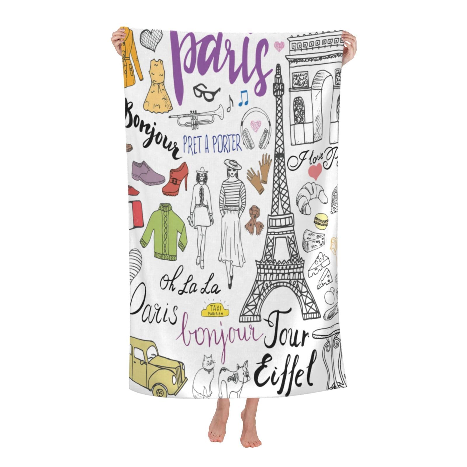 NImongt French Paris Tour Eiffel Tower Print Oversized Adult Beach Towel For Travel Weekend Getaways Festivals Camping Trips