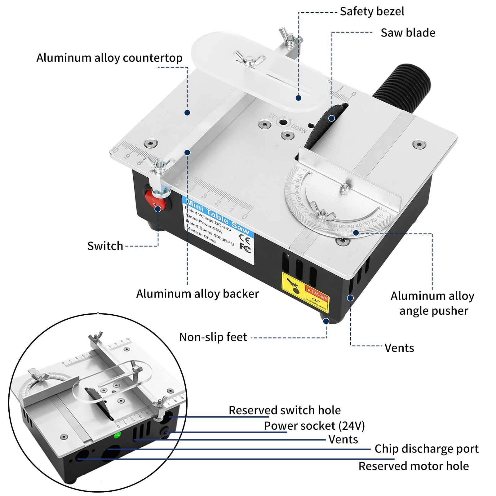 Mini Scie Circulaire De Table Multifonctionnelle 96W 5000 Rpm Portable 7 Vitesses Table Saw Machine