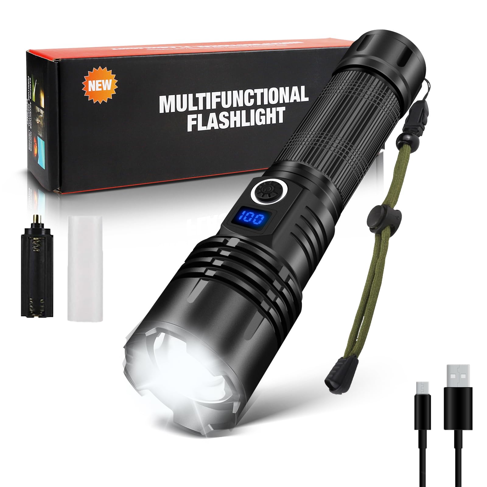 LUXJUMPER Torches LED Super Bright, 1000000 Lumen Rechargeable LED Torch with LCD Power Display, 5 Light Modes, High Powered Handheld Zoomable Flashlight for Camping, Hiking, Emergencies