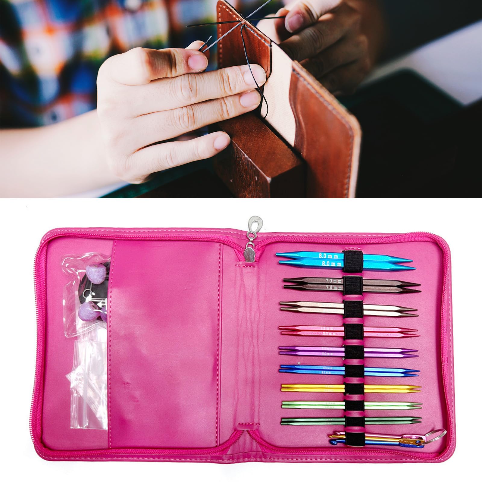 Juego de 9 Pares de Agujas de Tejer Circulares Intercambiables con Estuche de 3, 5 mm a 8, 0 mm para Tejer suéteres y Sombreros Agujas Circulares Intercambiables
