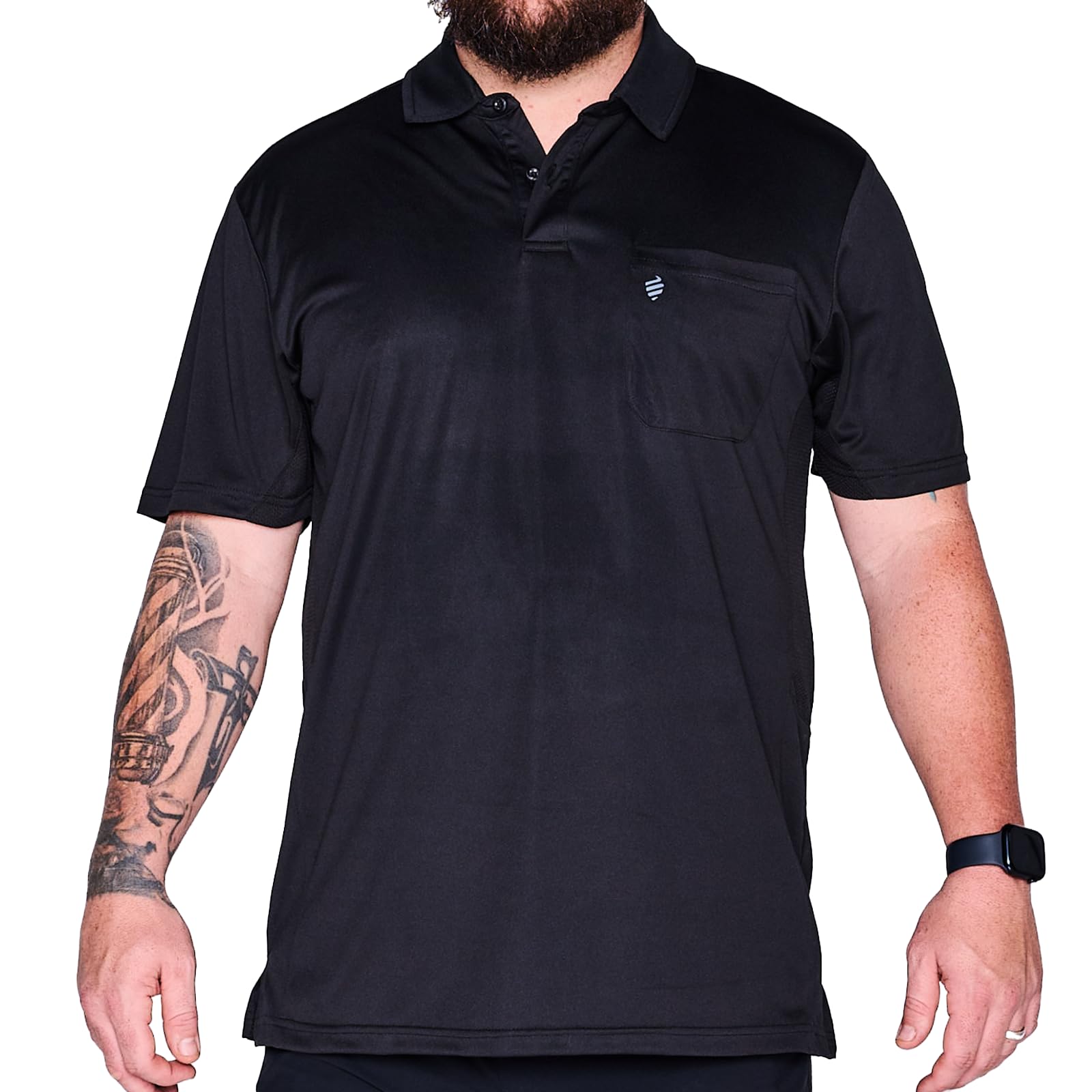Barber Strong The Barber Polo, Men's Black, Hair Repellent, Ultra Lightweight and Breathable Vented Mesh Side Panels, Moisture-Wicking 4-Way Stretch