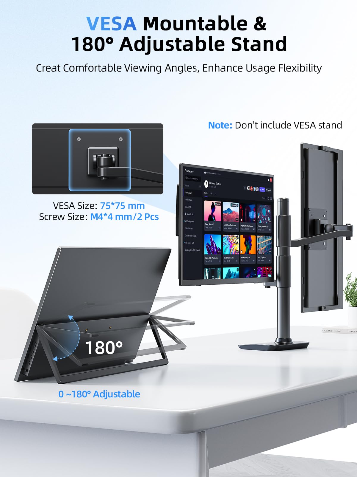 UPERFECT Portable Monitor 15,6 Zoll Touchscreen FHD 1080P 125% sRGB 2000:1 Ultradünn VESA-Kompatibel