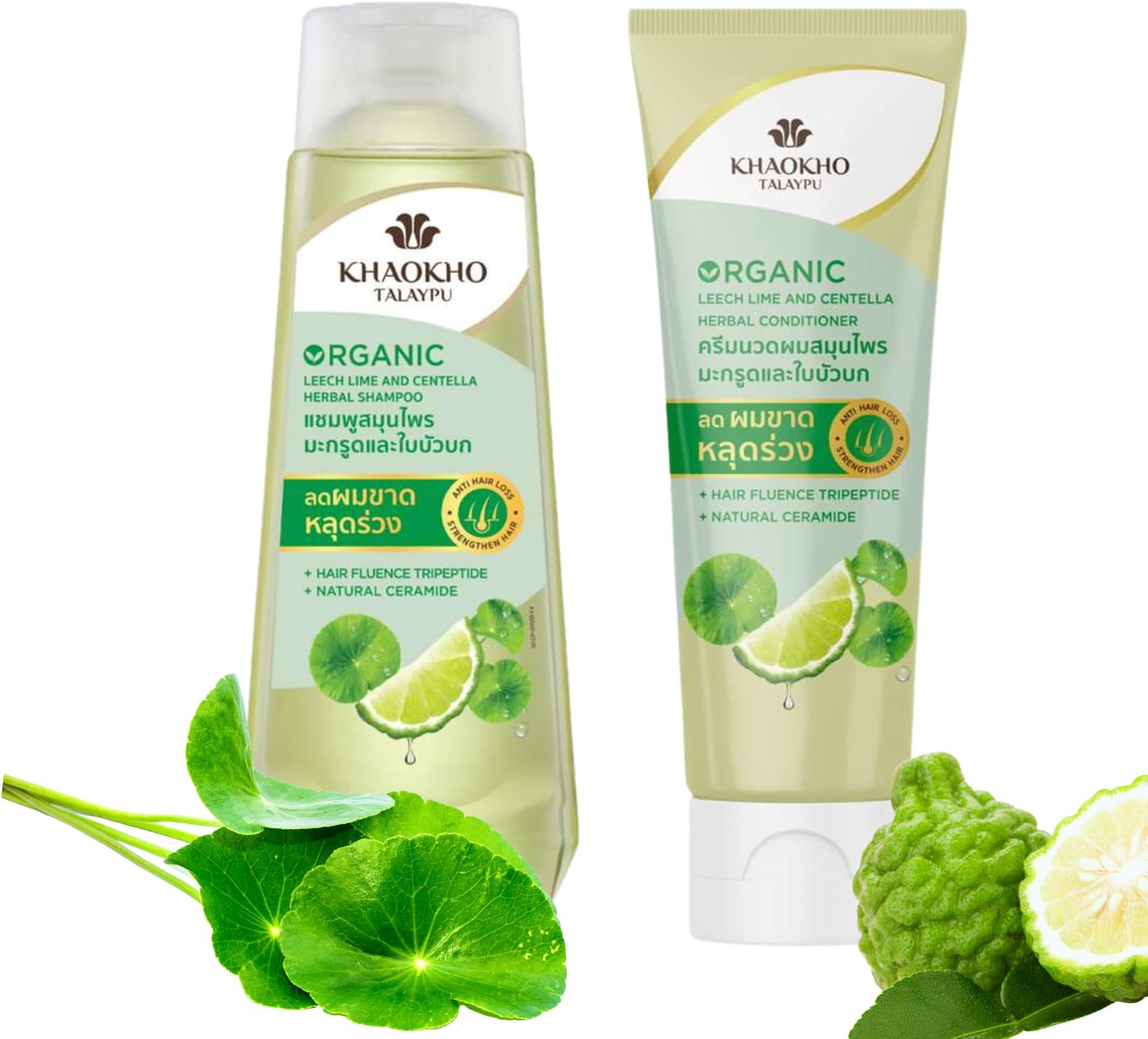 Herbal Shampoo and Conditioner Set with Leech Lime & Centella – Gentle Hair Care for Healthy-Looking Hair, Paraben-, Sulfate- & Silicone-Free, Vegan