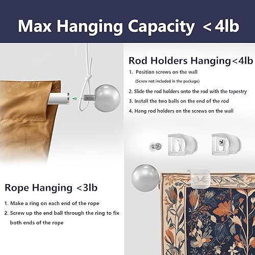 Miniatura 4 de Tapiz colgante telescópico para colgar tapices estéticos para habitación, decoración escalable para colgar en la pared, barra (17-32 pulgadas,