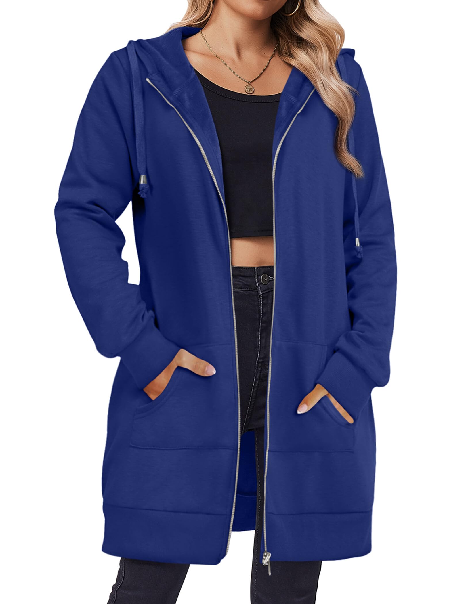 Zeagoo Felpe con cappuccio con zip per le donne a maniche lunghe felpe oversize casual leggere giacche in pile con tasche