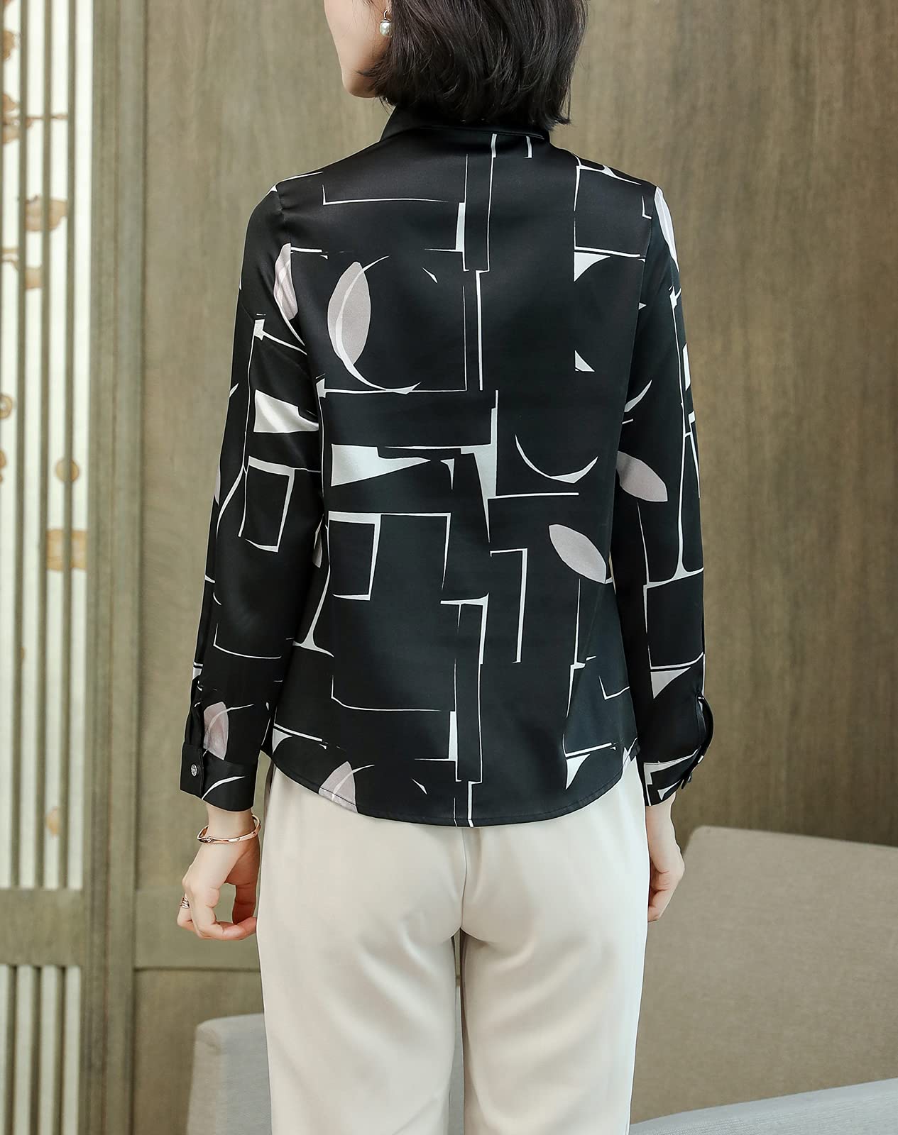 E-girl Blusa de seda para mujer, camisa de seda sólida, con botones, blusa de manga larga, blusa de seda, S9080