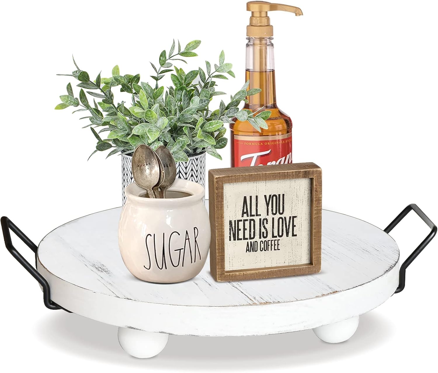 Round Coffee Table Tray, Wooden Decorative Tray for Coffee