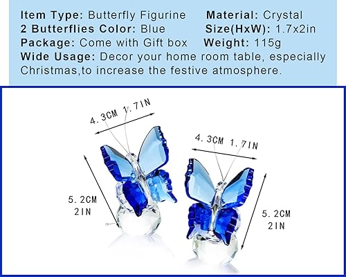 Miniatura 2 de kanpura Figuras de mariposa de cristal, coleccionables de mariposas azules, figuras de animales de cristal para decoración del hogar, boda,