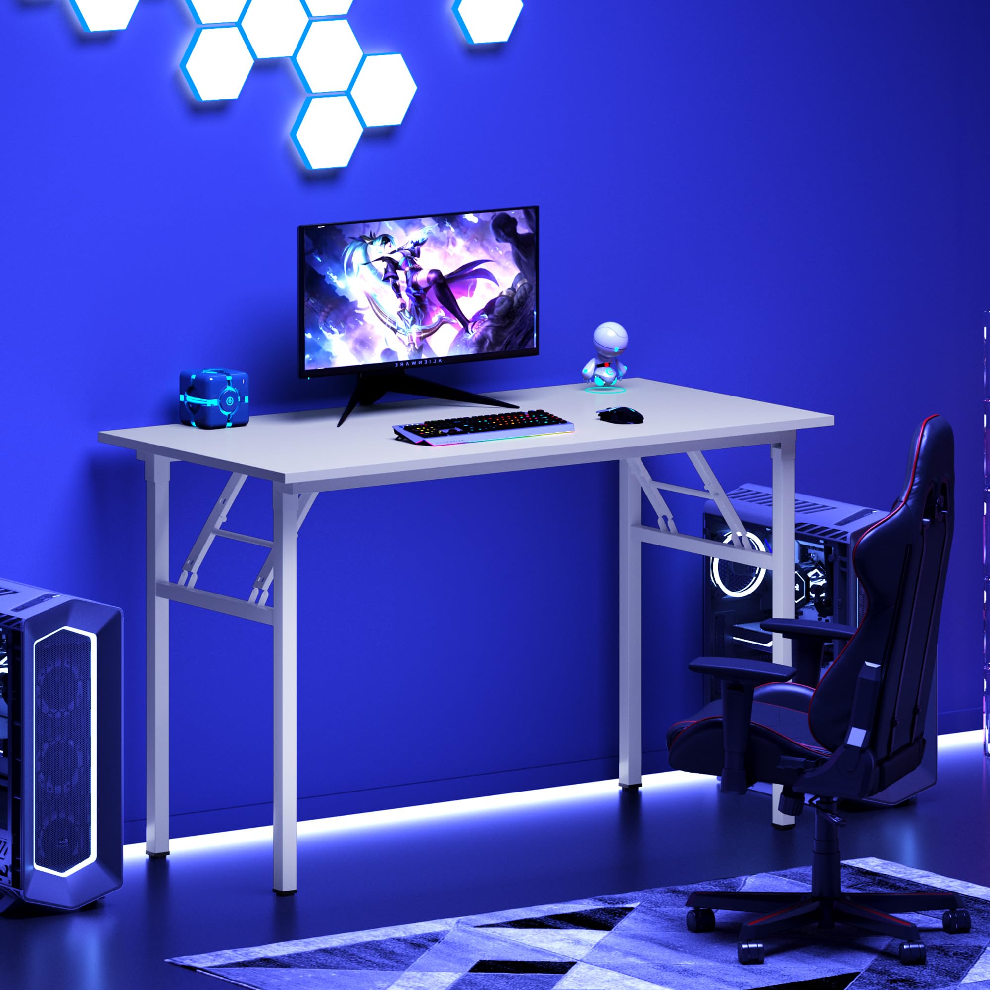 SDHYL Scrivania Pieghevole per Computer 100 x 60 cm Tavolo da Lavoro Pieghevole per Computer Tavolo da Conferenza per l'ufficio Domestico Bianco