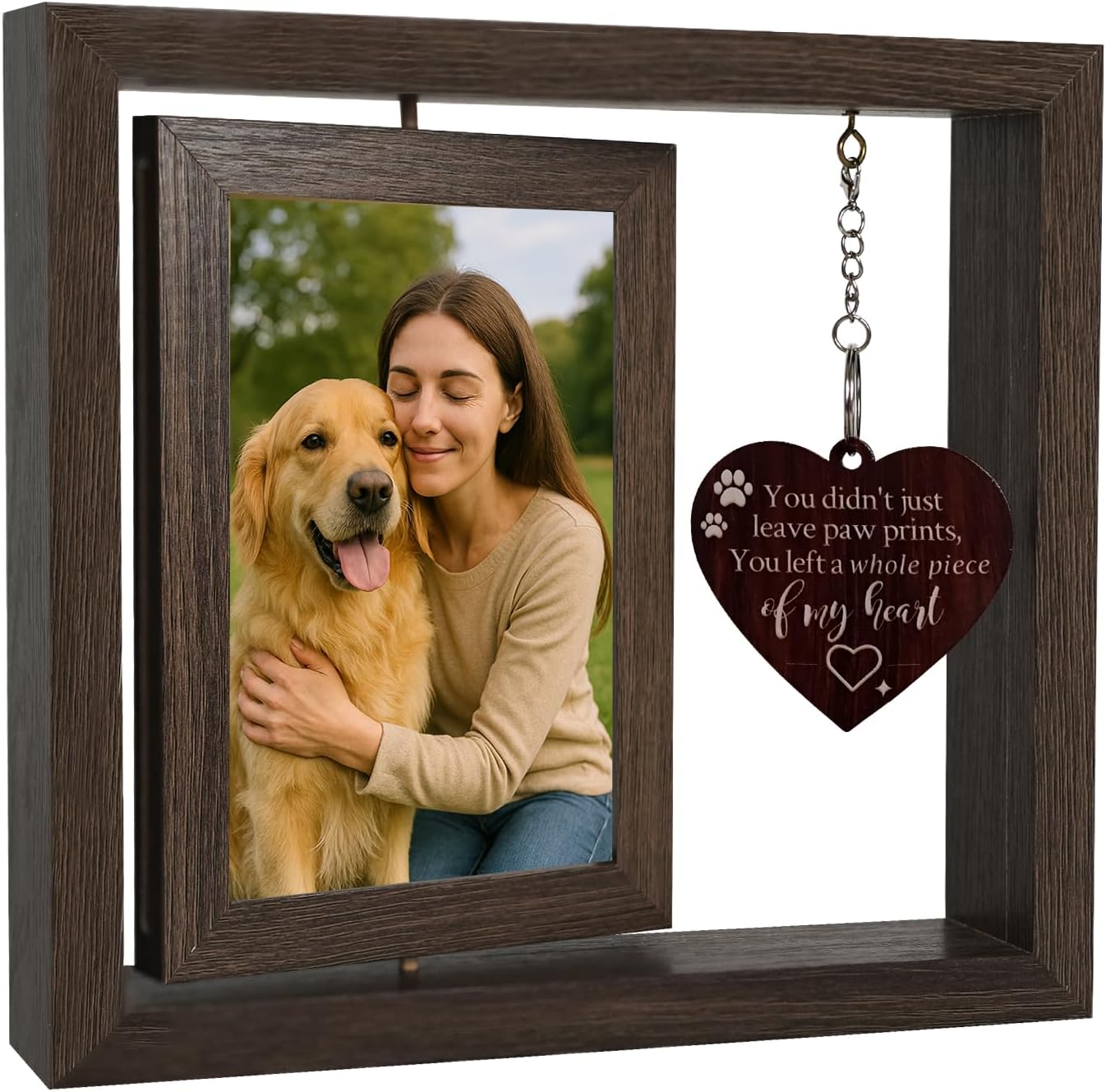 Pet Memorial Gift for Dogs and Cats – Rotating Wooden Picture Frame for 4x6 Photos – Loss of Dog Sympathy Gift, Pet Loss Remembrance Bereavement Keepsake you left a whole piece of my heart