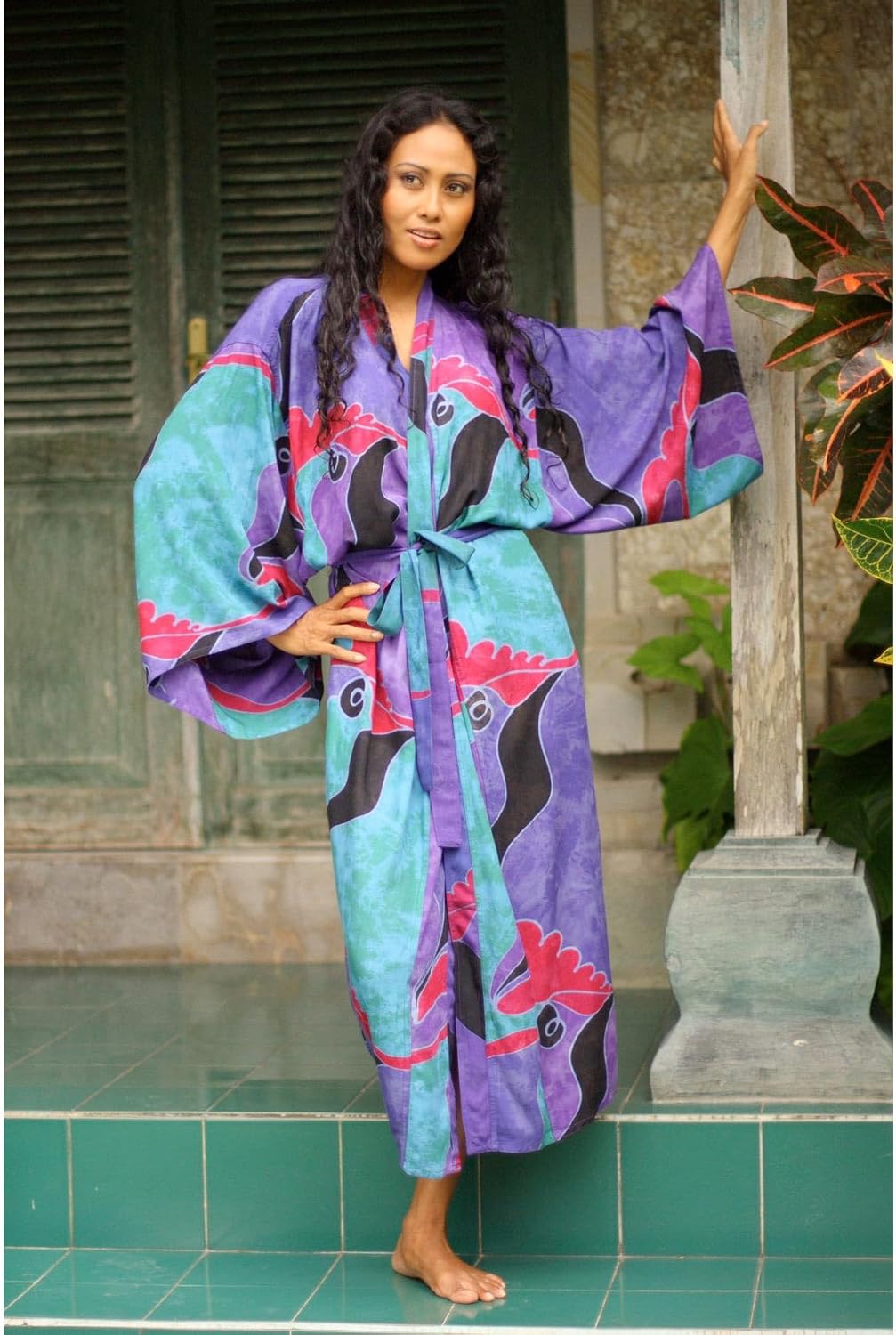NOVICA Artisan Made Women's Handpainted Batik Patterned Robe from Indonesia