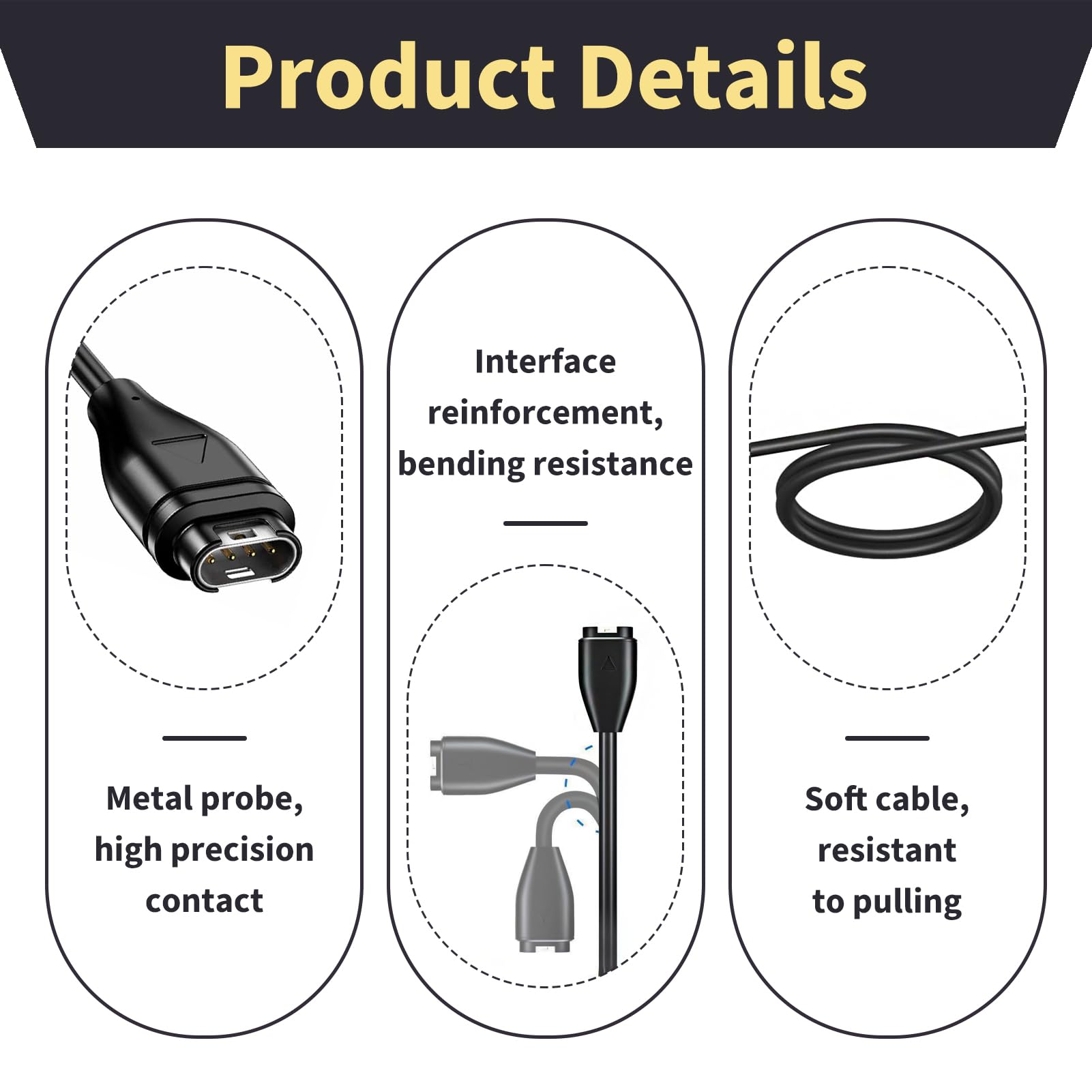2 Pezzi Caricatore Cavo compatibile con Garmin Fenix 7/6/5 Series, Forerunner 945/935/745, Vivoactive 4/3, Venu, Instinct, Approach S60/S40, D2 Delta, Caricabatterie, Cavo di Ricarica USB da 1M, Nero
