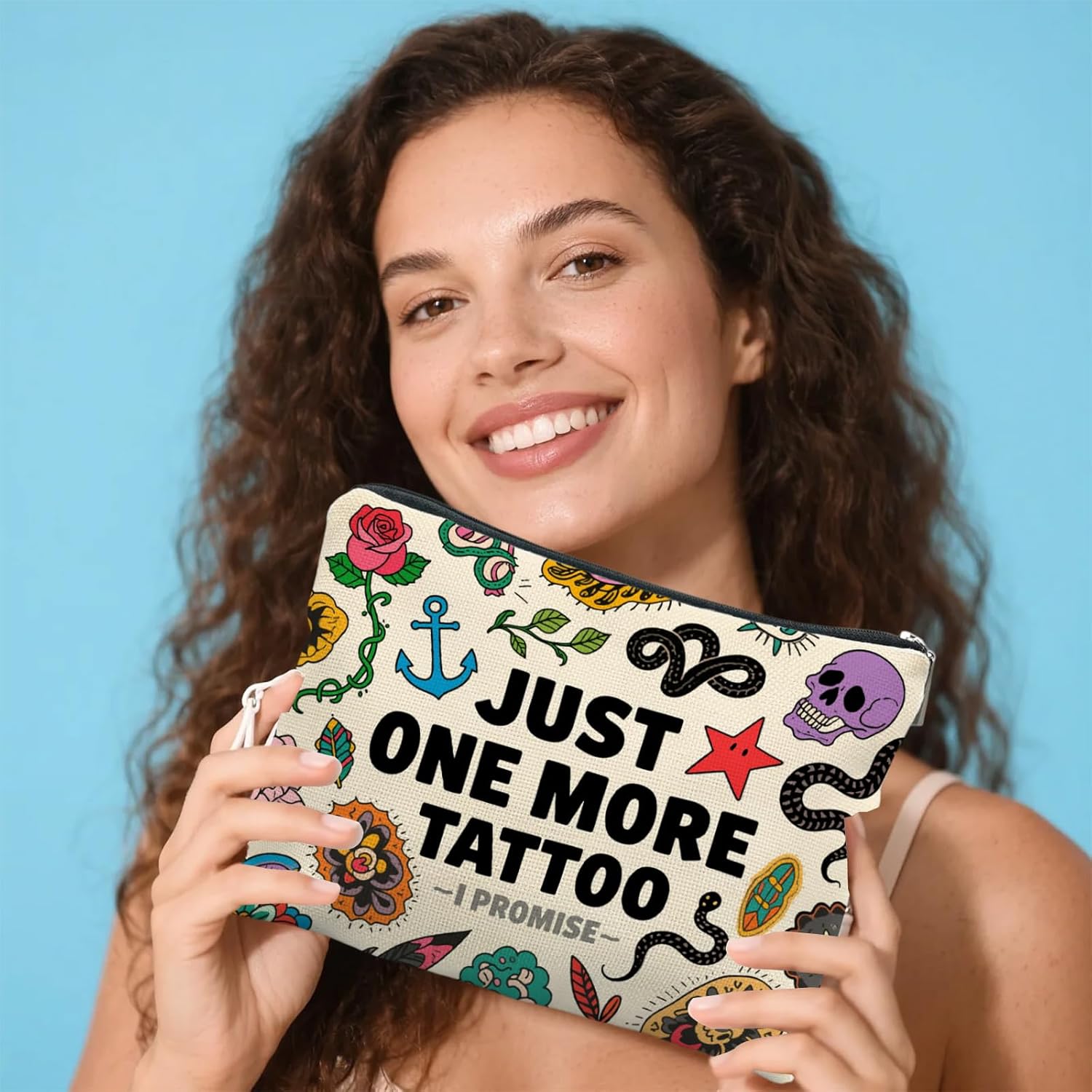 Tattoo Artist Makeup Bag Gift for Tattooist Tattoo Zipper Bags Personalized Tattooist Large Capacity Travel Wash Pouch (Just One More Tattoo) - Image 5