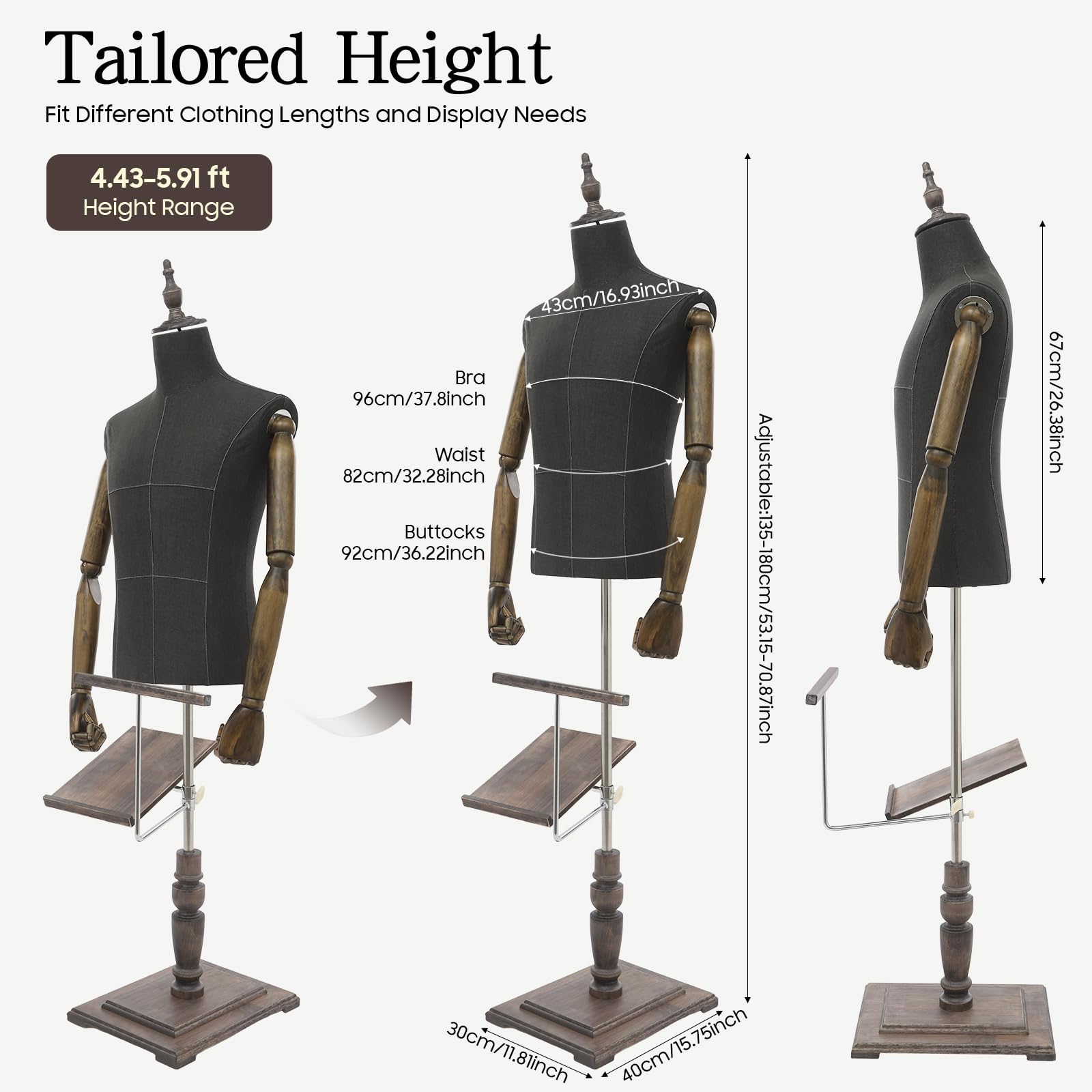 Maniquí de sastre para hombre, maniquí para tiendas de ropa, maniquí de altura ajustable, maniquí de escaparate adecuado para boutiques, grandes almacenes, sastrería y tiendas de ropa