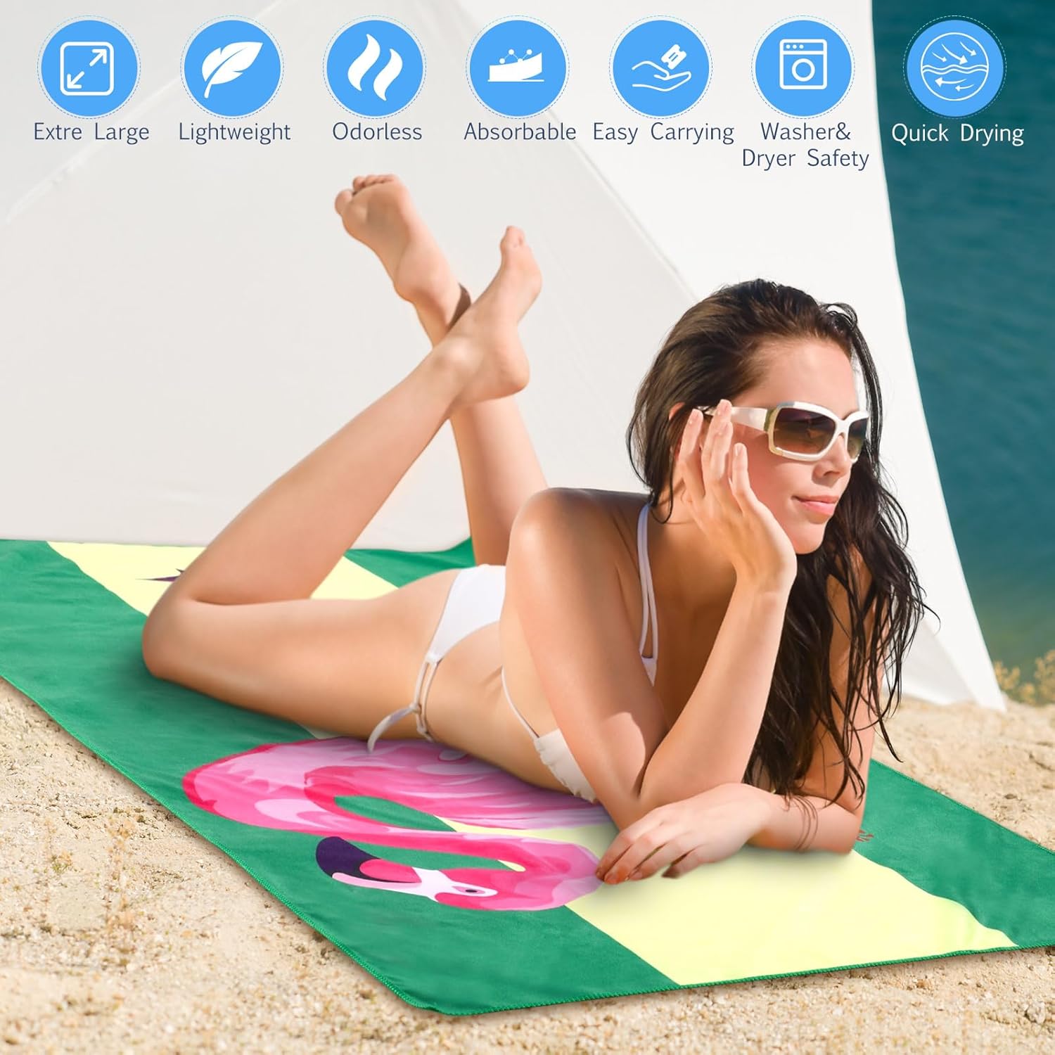 Buryeah 6 Pcs 72 x 36 Inch Oversized Thin Lightweight Beach Towel Extra Large Microfiber Sand Free Towels with Storage Bags for Travel Pool Camping Quick Dry Beach Accessories(Classic Color,Summer)