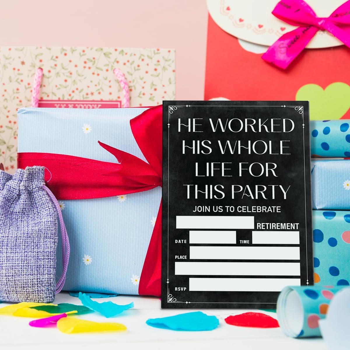 Funny Retirement Party Invitations for Women Men, Retirement Party Invite Cards, He Worked His Whole Life for This Party Invite, 20 Invites with Envelopes (4"x6")