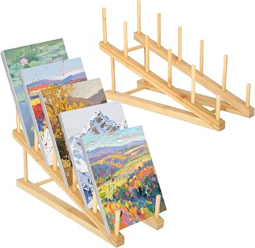 Rainmae 2 Pack Small Art Drying Rack Art Storage Rack, Wood Kids Bookshelf for Display, 5 Layers Paint Display Rack Storage Stand, Artsork Storage Organizer for Painting Canvas, Children Book Rack