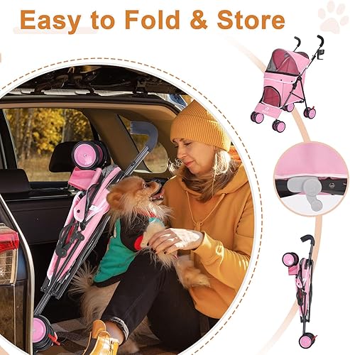 Miniatura 5 de Cochecito de perro con 4 ruedas, cochecito plegable para mascotas para perros pequeños y gatos, con correa de transporte y soporte para tazas,