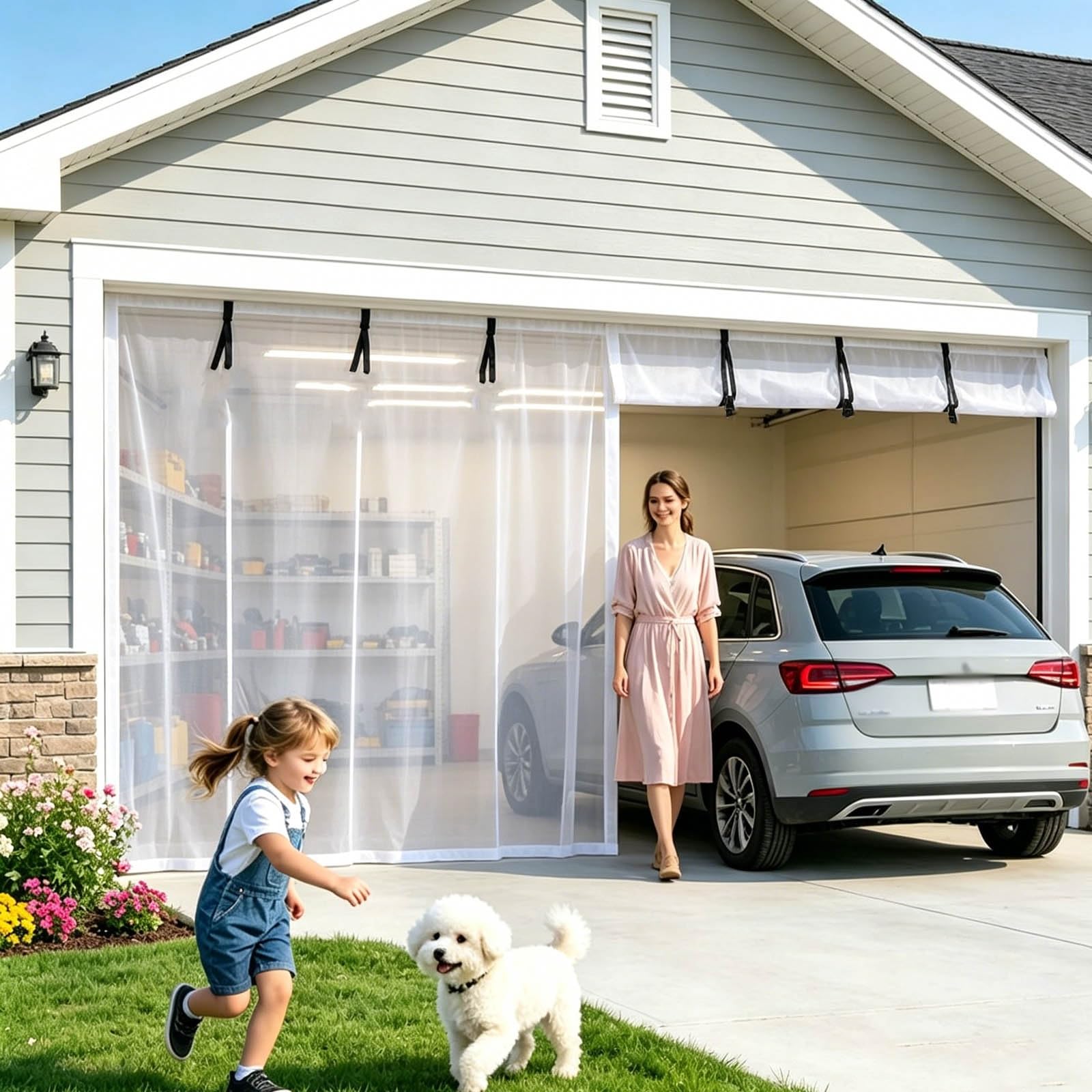 Moustiquaire de garage magnétique pour bloquer les insectes du porche