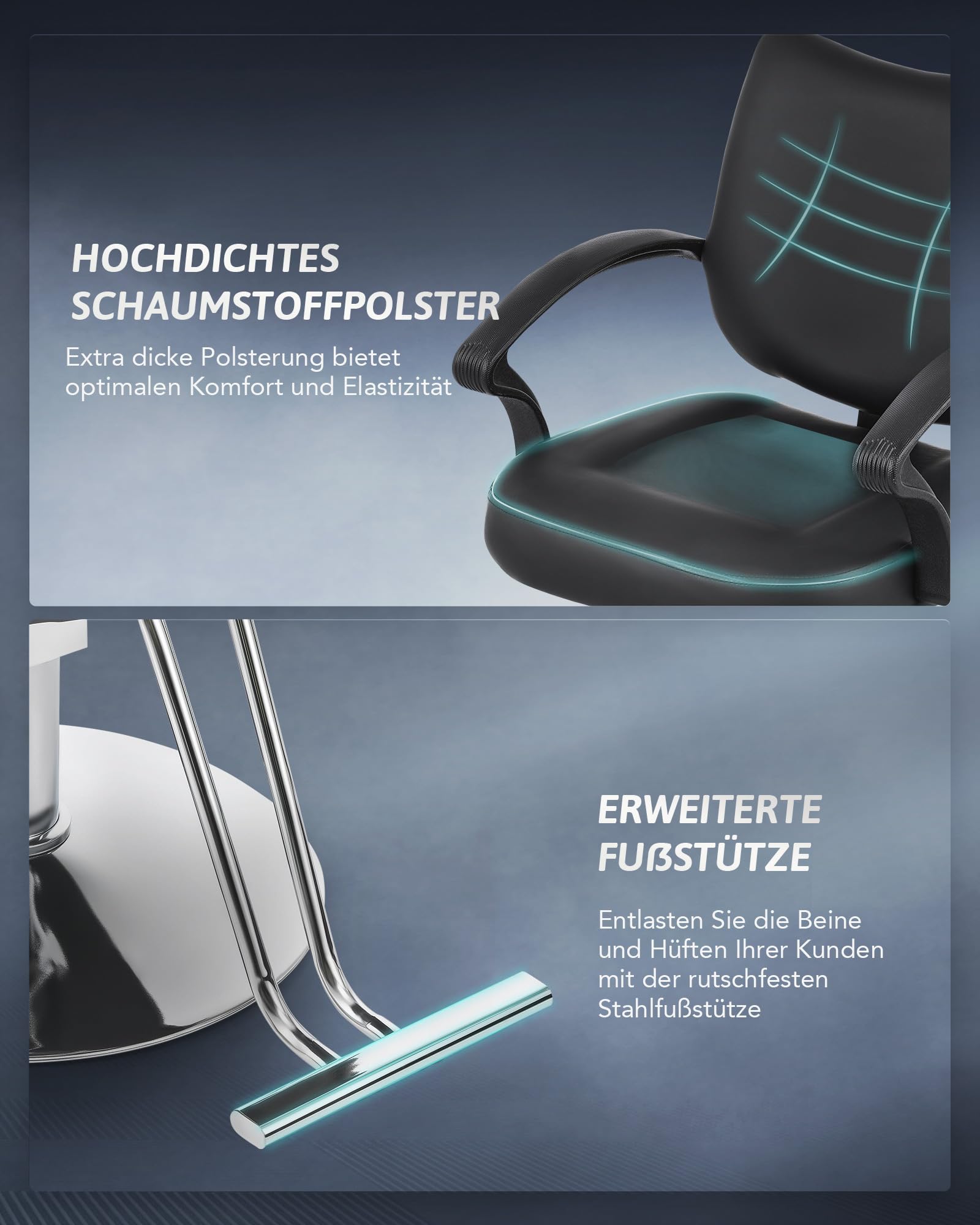 Friseurstuhl 360° Drehbar 15cm Höhenverstellbar 250kg Tragkraft Hydraulischer Barberstuhl mit Stahlsockel
