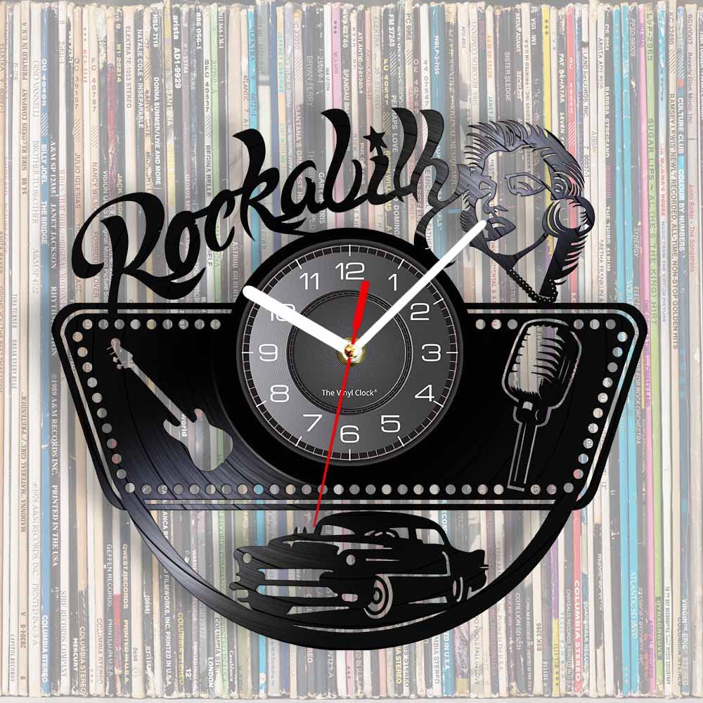 Vinyl Wanduhr Rock And Roll – Mit LED Nachtlicht, 30 Cm, Schwarz