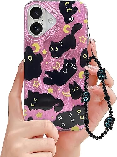Miniatura 14 de Fycyko Funda de teléfono para iPhone 11 con patrón de gato lindo, estética, genial y femenina con correa de encantos de teléfono y cadena, funda