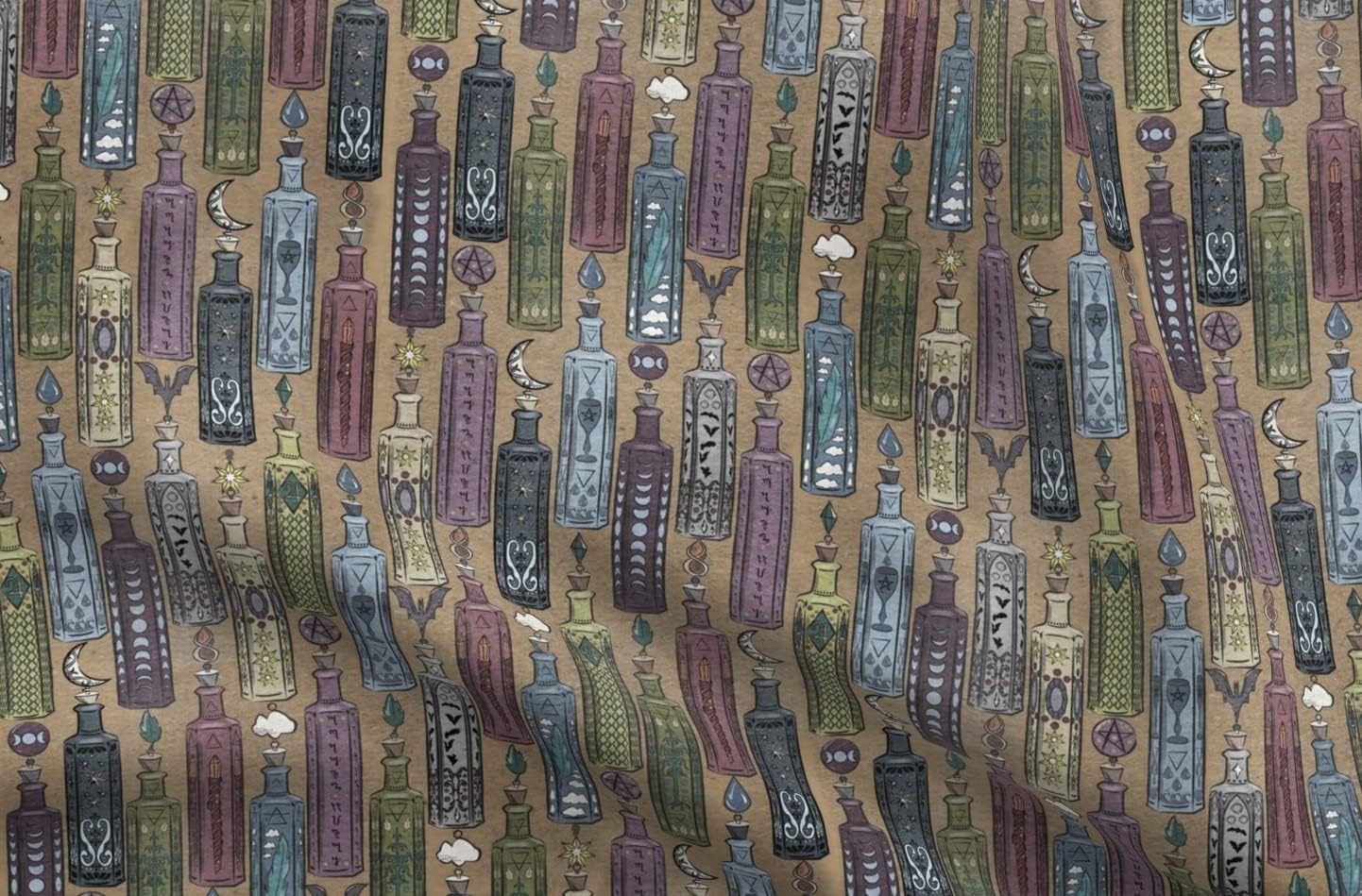 Spoonflower Fabric - Witch Pagan Potion Vintage Printed on Petal Signature Cotton Fabric by The Yard - Sewing Quilting Apparel Crafts Decor