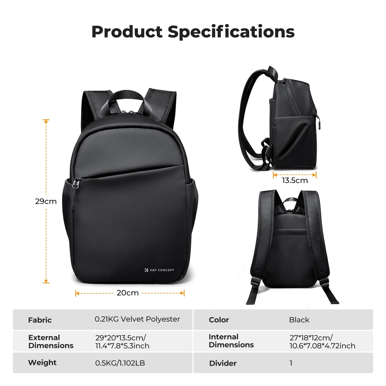 K&F CONCEPT Sac à dos pour appareil photo, petit sac à dos photo compact sacoche de protection épaisse pour appareil photo, résistante à l'eau, compatible avec un appareil photo, tablette 9,7 pouces