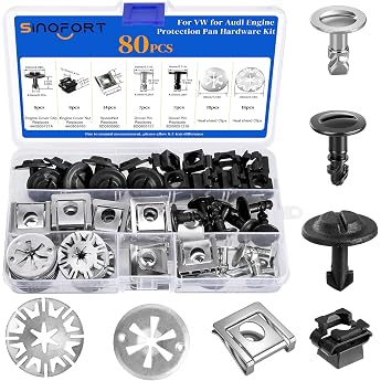 80 Piece Car Body Screw Clips Set Mounting Clips Car Set Tin Nut Screw Kit with Metal U Type Mounting Clip Tin Nut Set for Bumper Undertray Door Panel Fender