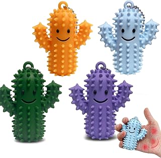 Silicone Pain Fidget Toy for Adults, 4Pcs Cactus Shape Spiky Stim Toy Portable Keychain for Anxiety Relief, Sensory Toys for Autism,Novel and Stress Relief Gifts for Men Women,Green