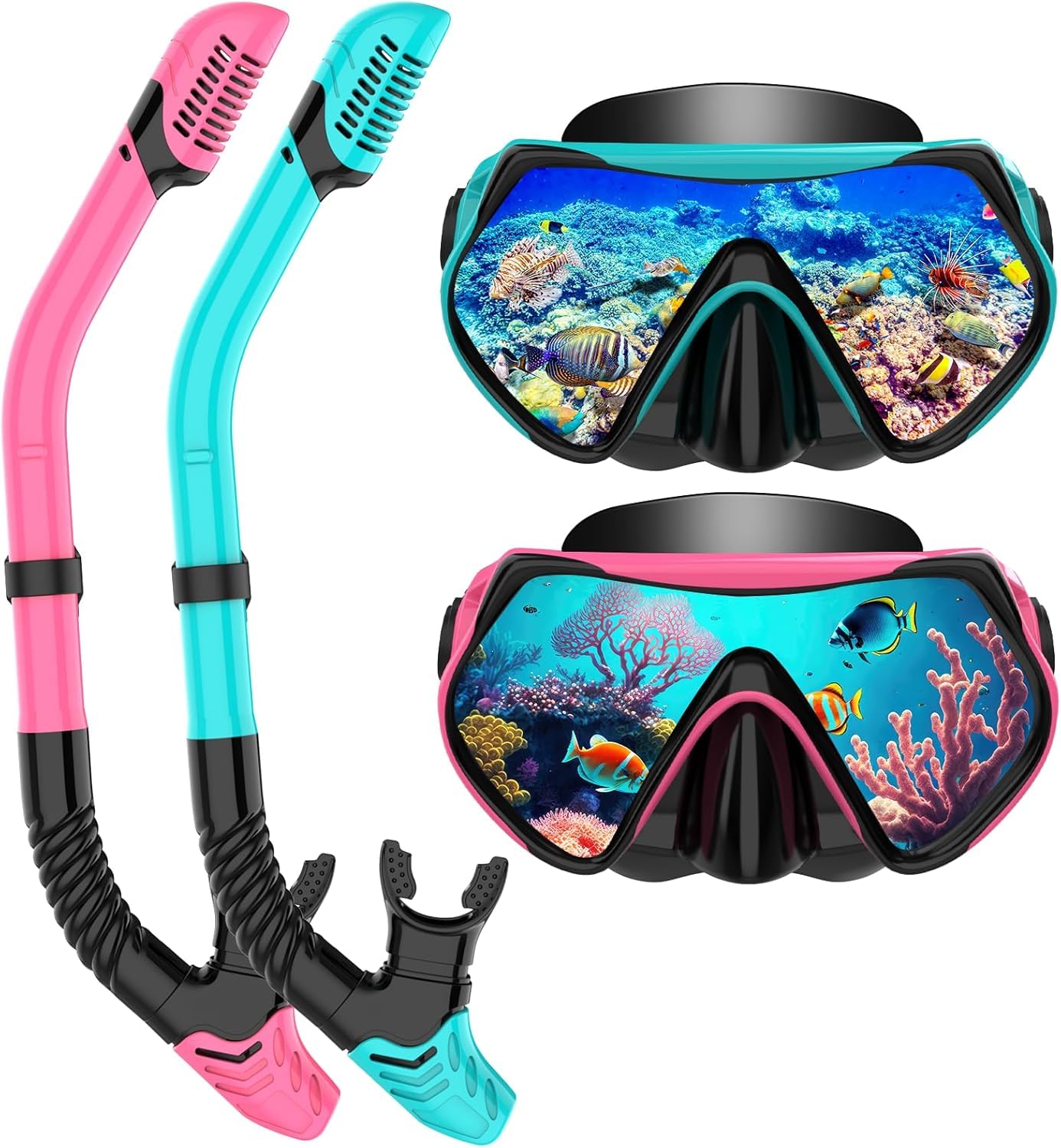 Schnorchelset Erwachsene, Schnorcheln Set mit Anti-Fog Taucherbrille und Dry Schnorchel, Professionelle Schnorchelmaske Tauchmaske aus Gehärtetem Glas für Schnorcheln