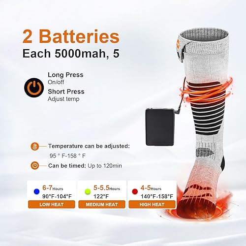 Miniatura 2 de Calcetines térmicos para hombres y mujeres, con control por aplicación, con batería recargable, lavables, calcetines eléctricos para senderismo,