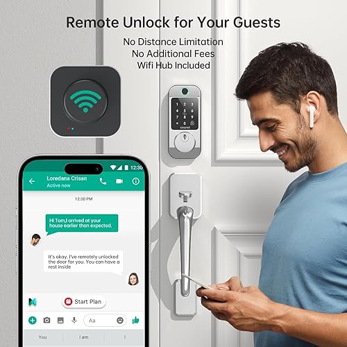 Miniatura 4 de SMONET - Juego de cerradura de puerta delantera WiFi, juego de cerraduras inteligentes de entrada sin llave, teclado de control remoto digital,