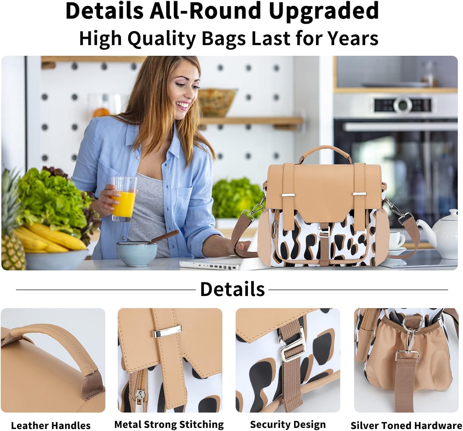 Lunch Bag Women,Insulated Adult Lunch Box,Womens Lunch Bags for Work,Large Lunch Tote Bag with Shoulder Strap,Cute Lunch Cooler Purse with Water Bottle Holder for Teacher Nurse Office Picnic - Image 5