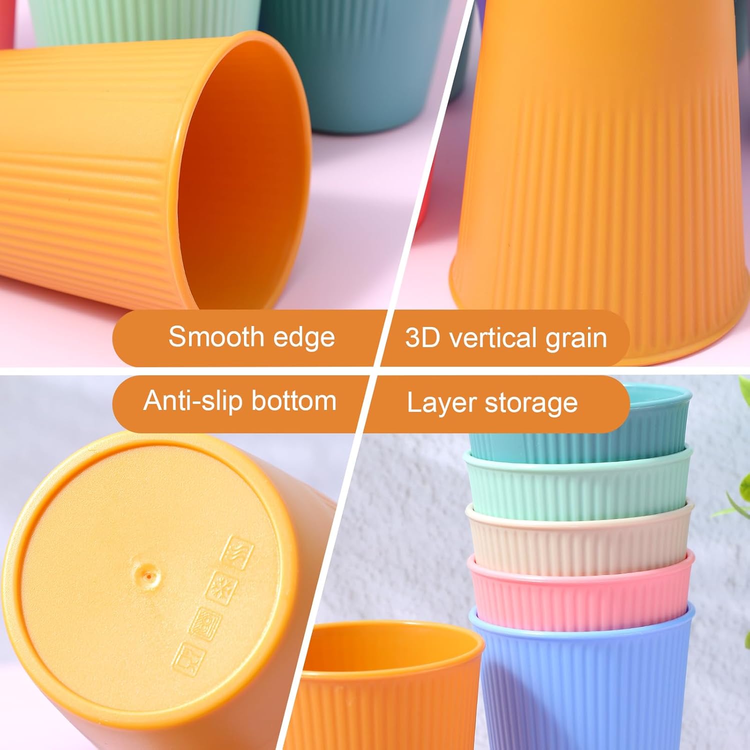 12 Pcs Wheat Straw Cups, Unbreakable Reusable Drinking Glasses, 12 Oz Dishwasher Safe Water Tumbler for Drinking Water, Juice,Milk, Soda, Coffee, 6 Colors - Image 3