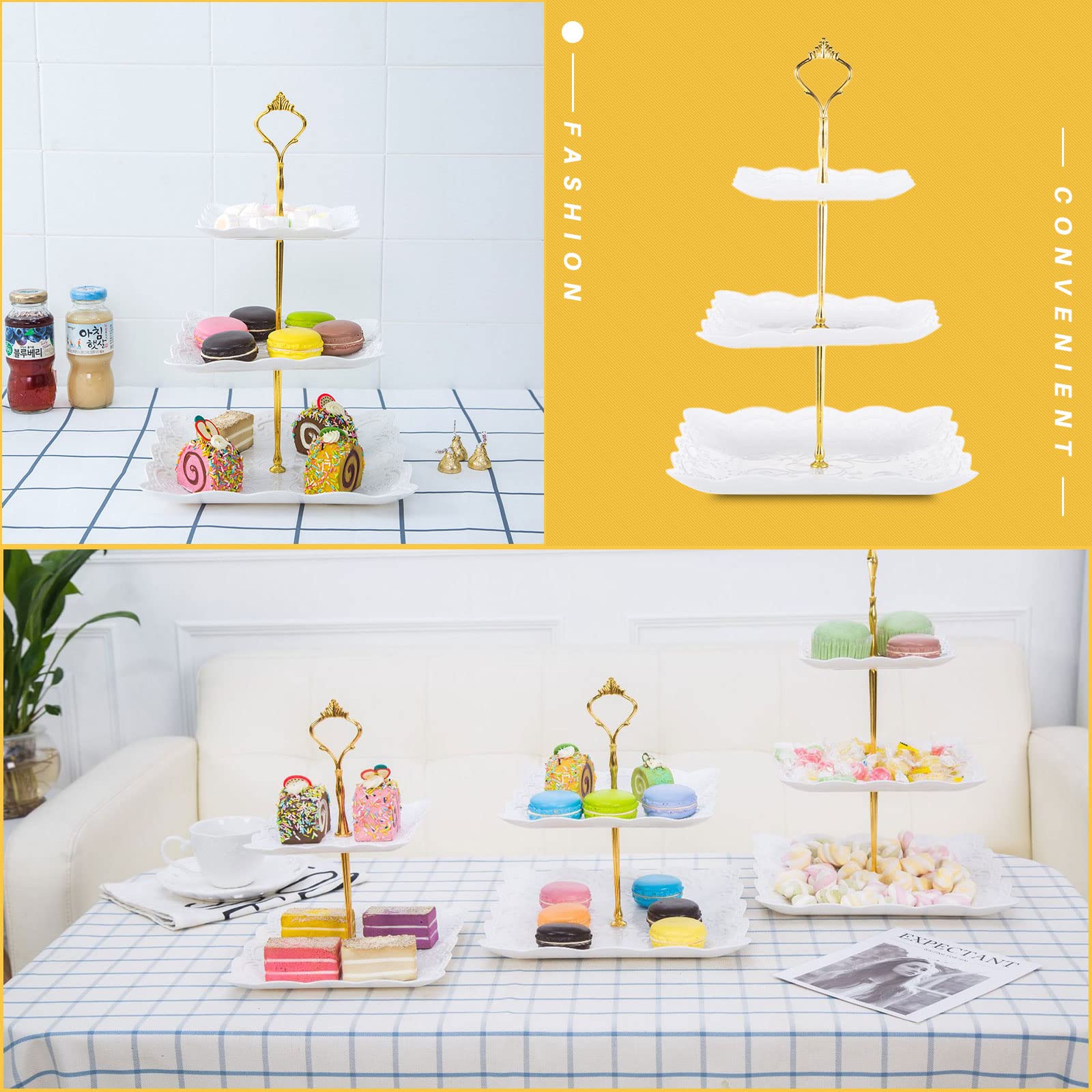 Alzata per torte a 3 livelli, 9/12/16 cm, set di bastoncini di plastica