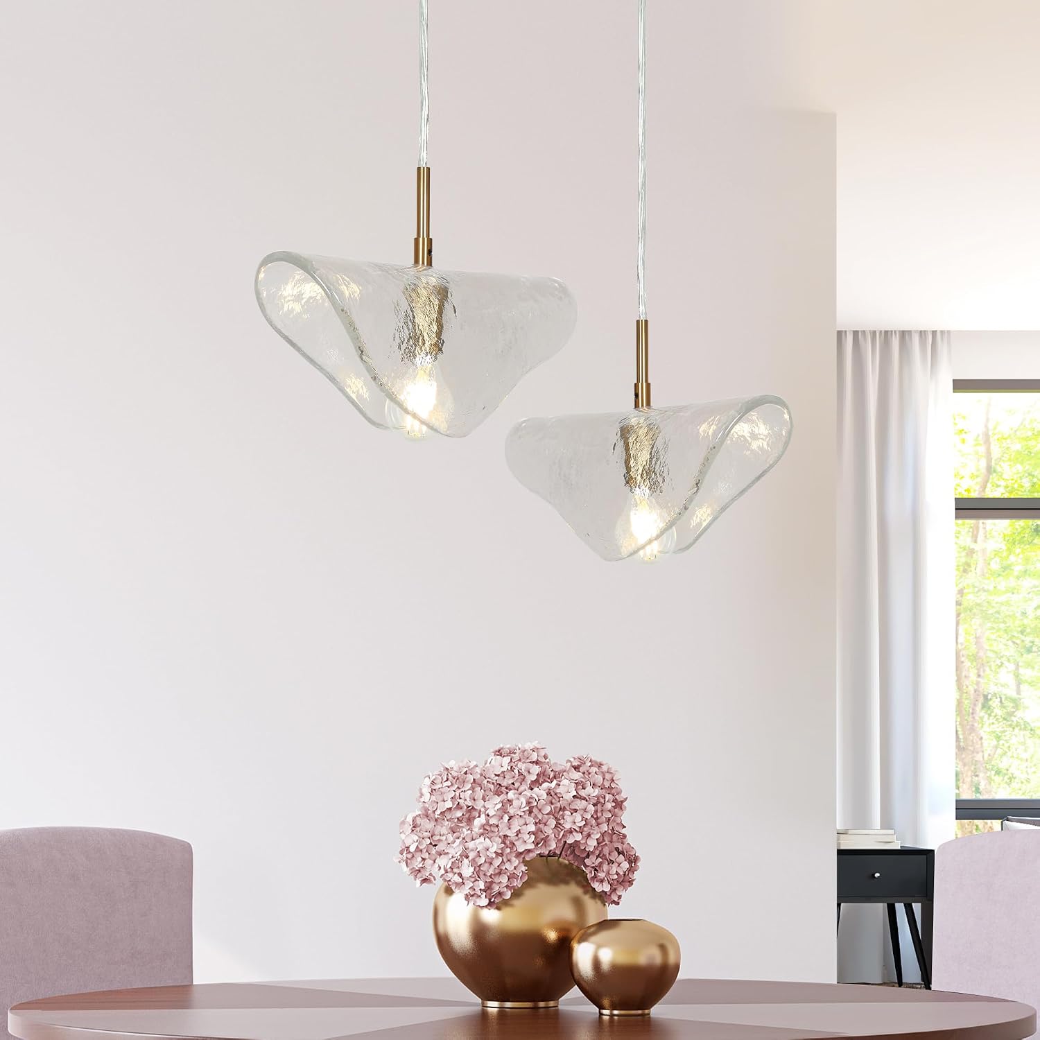 KSANA Gold Pendant Light, Modern Glass Pendant Lighting for Kitchen Island, Elegant Ceiling Light Fixture with Textured Glass Shade for Dining Room, Bedroom and Foyer